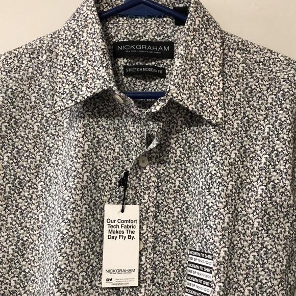 Nick Graham Other - 🌟BNWT NICK GRAHAM DRESS SHIRT🌟Grey, white with abstract print.Sz 14.5-15/32-33